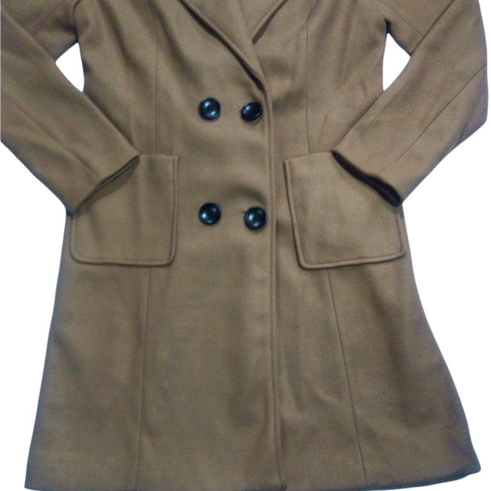 Chouyatou Women Elegant Notched Collar Double Breasted Wool Blend Over Coat (S) - Picture 3 of 11